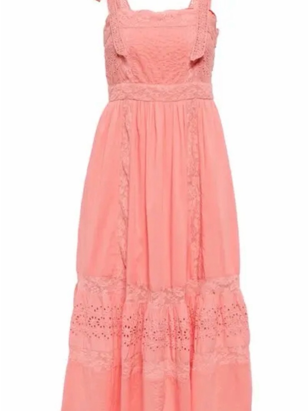 LoveShackFancy Coral Pink Lace-Trim Maxi Dress